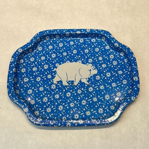 Vtg Tin Metal Pig Trays Small Nightstand Childs Farm Animals Set 3 Blue Decor Ki - Picture 4 of 8